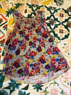 Ranna Gill Floral Print Top in Red, Blue, Yellow and Gray